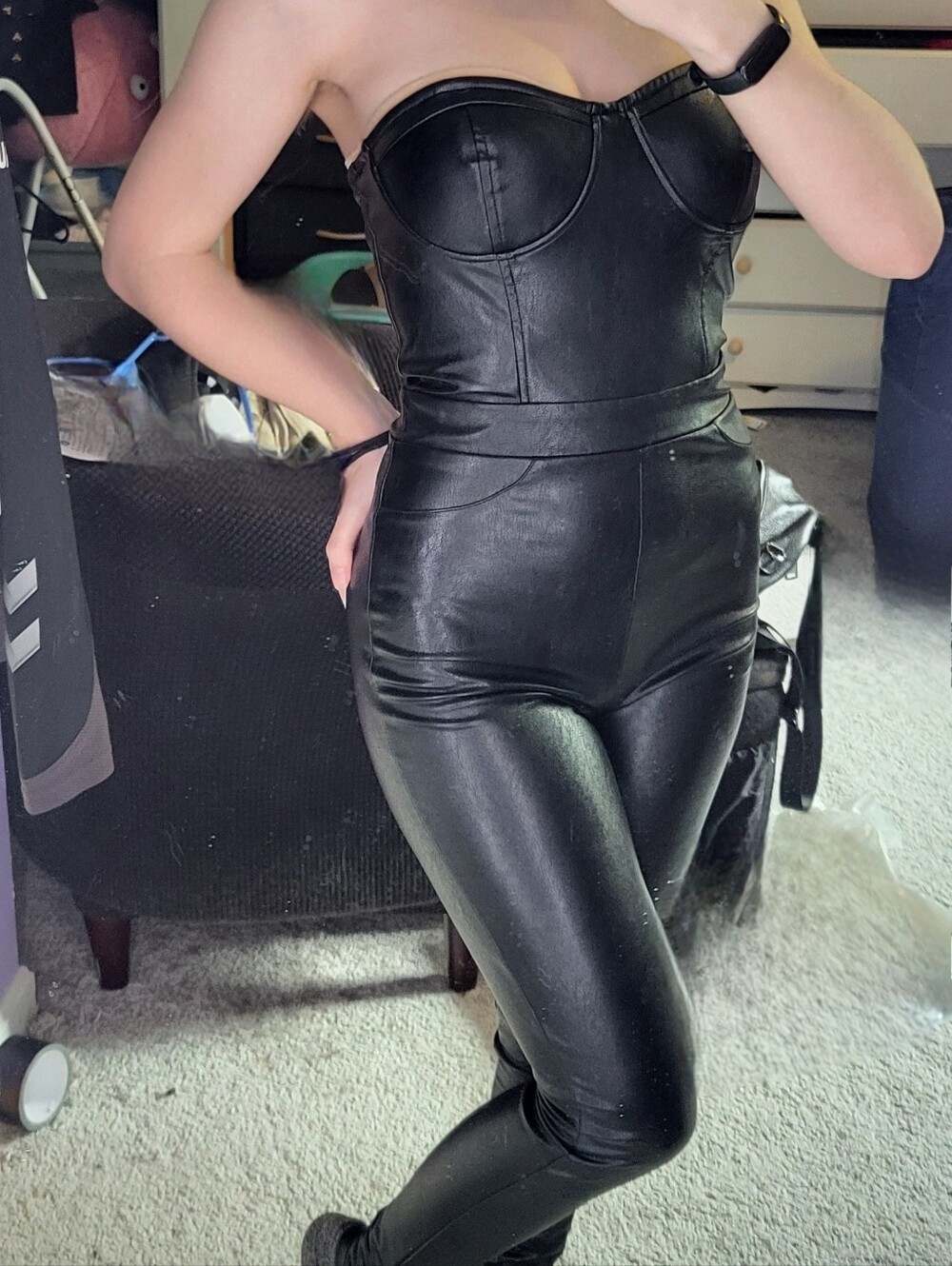 Forever 21 Faux Leather Strapless Jumpsuit